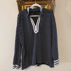 Talbots Navy and White Striped Top